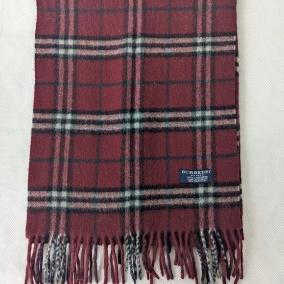 BURBERRY London Classic Nova Check Knit 100% Cashmere Neck Warmer Maroon SCARF - Picture 7 of 8